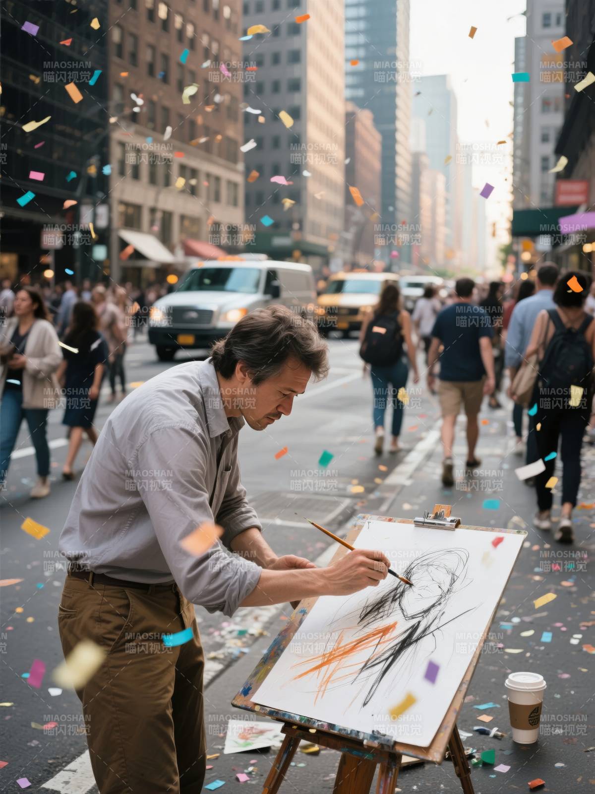 街头画家创作瞬间图片