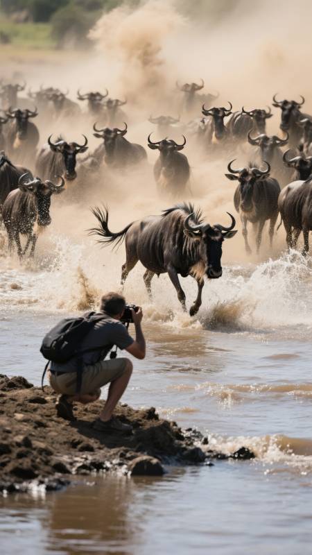 角马群渡河瞬间图片