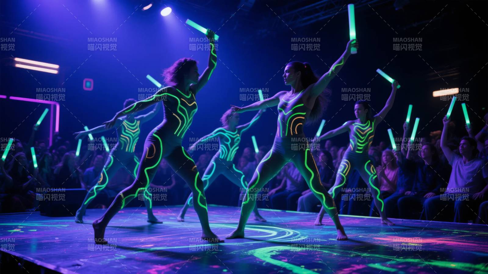荧光舞者炫彩舞台图片