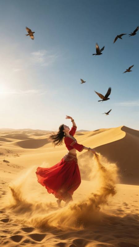 沙漠舞者与飞鸟图片
