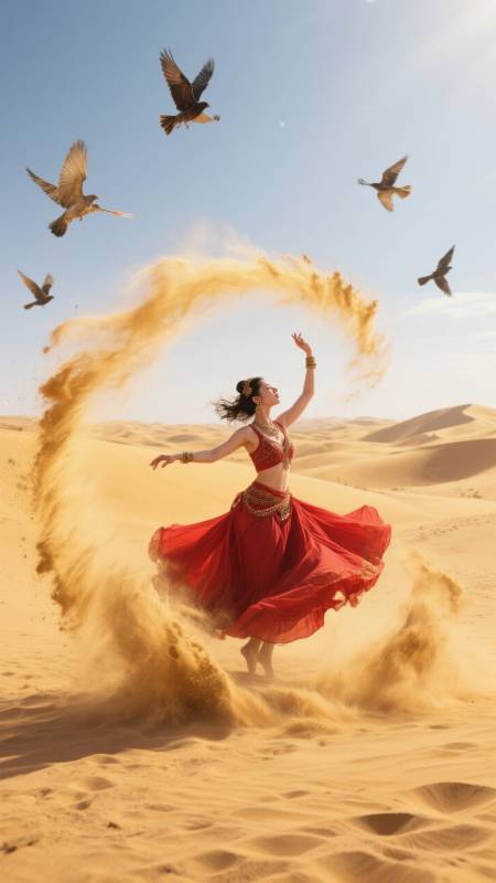 沙漠舞者与飞鸟图片