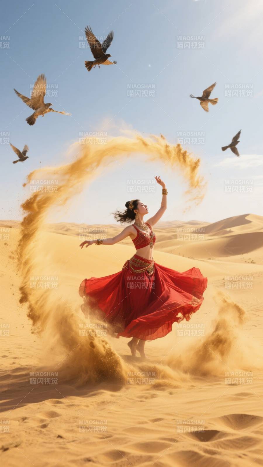 沙漠舞者与飞鸟图片