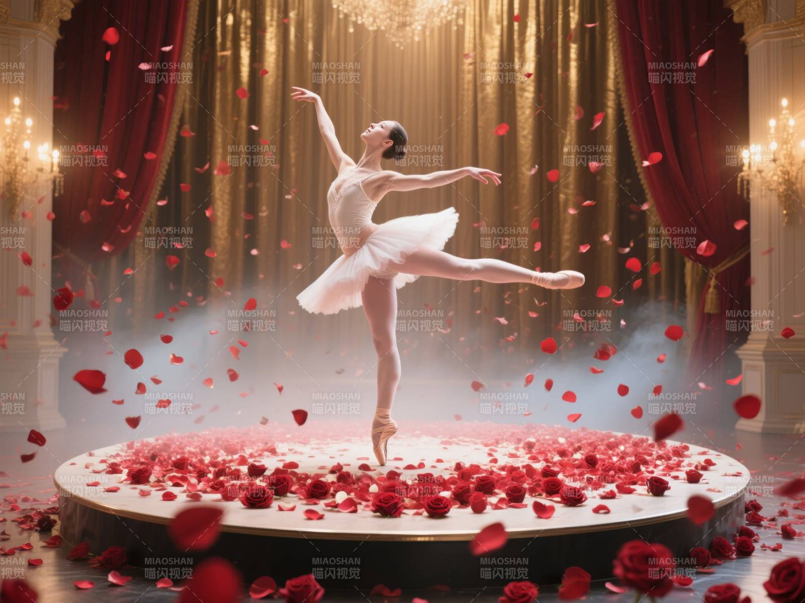 芭蕾舞者玫瑰纷飞图片