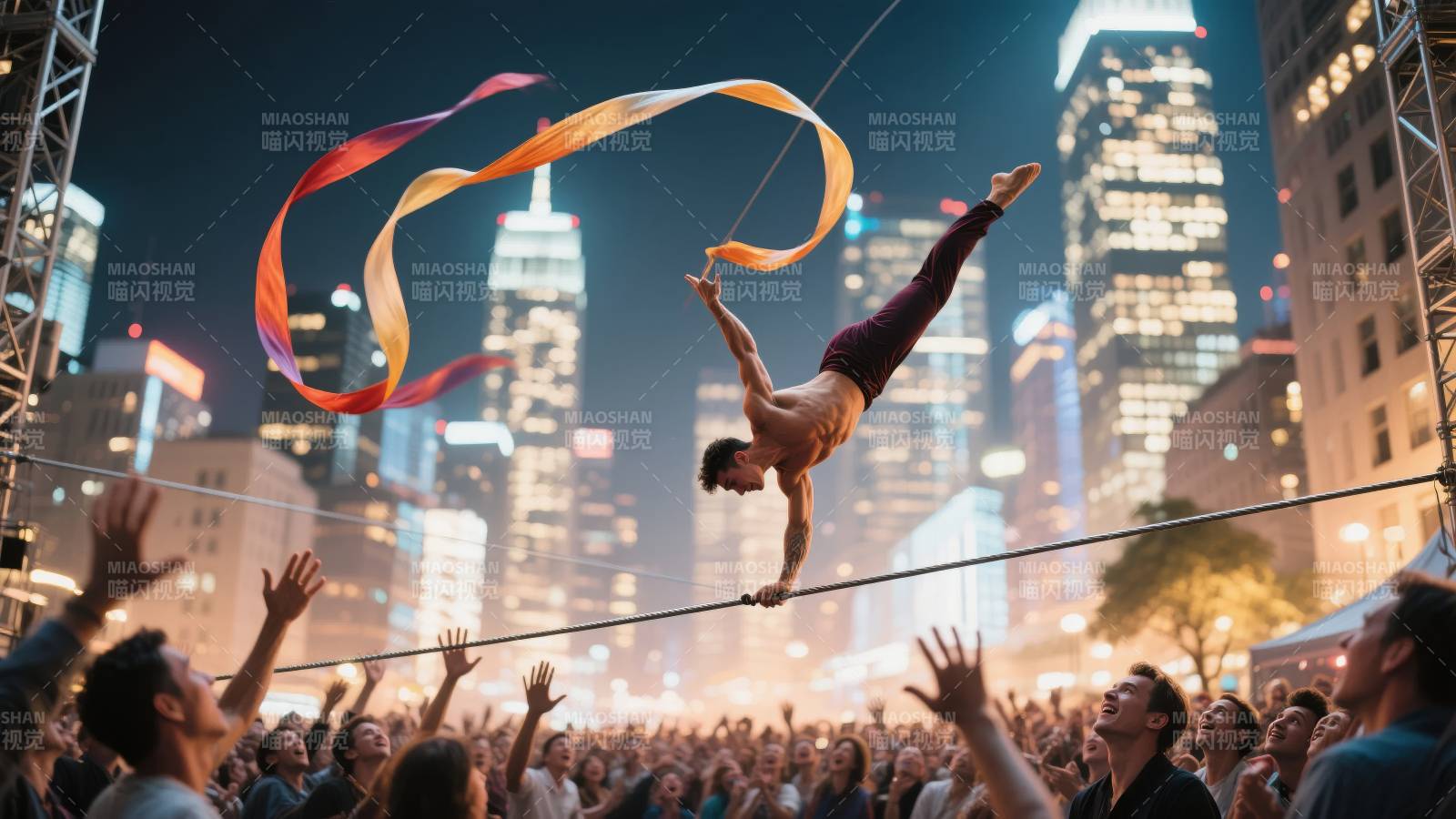 高空舞者惊艳夜景图片