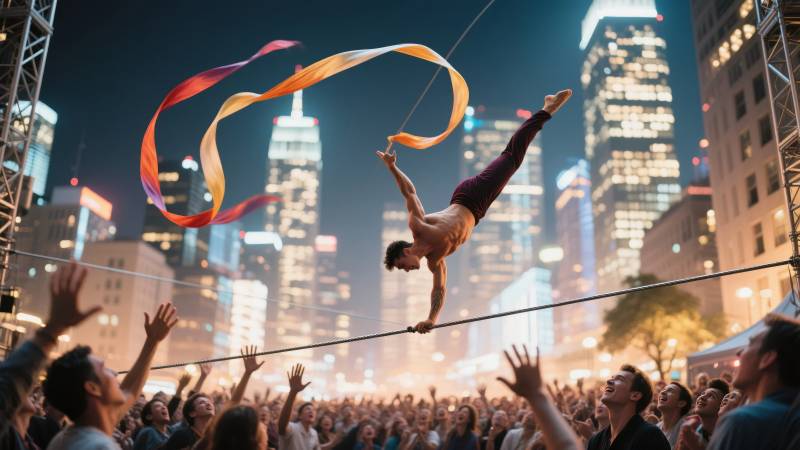 高空舞者惊艳夜景图片