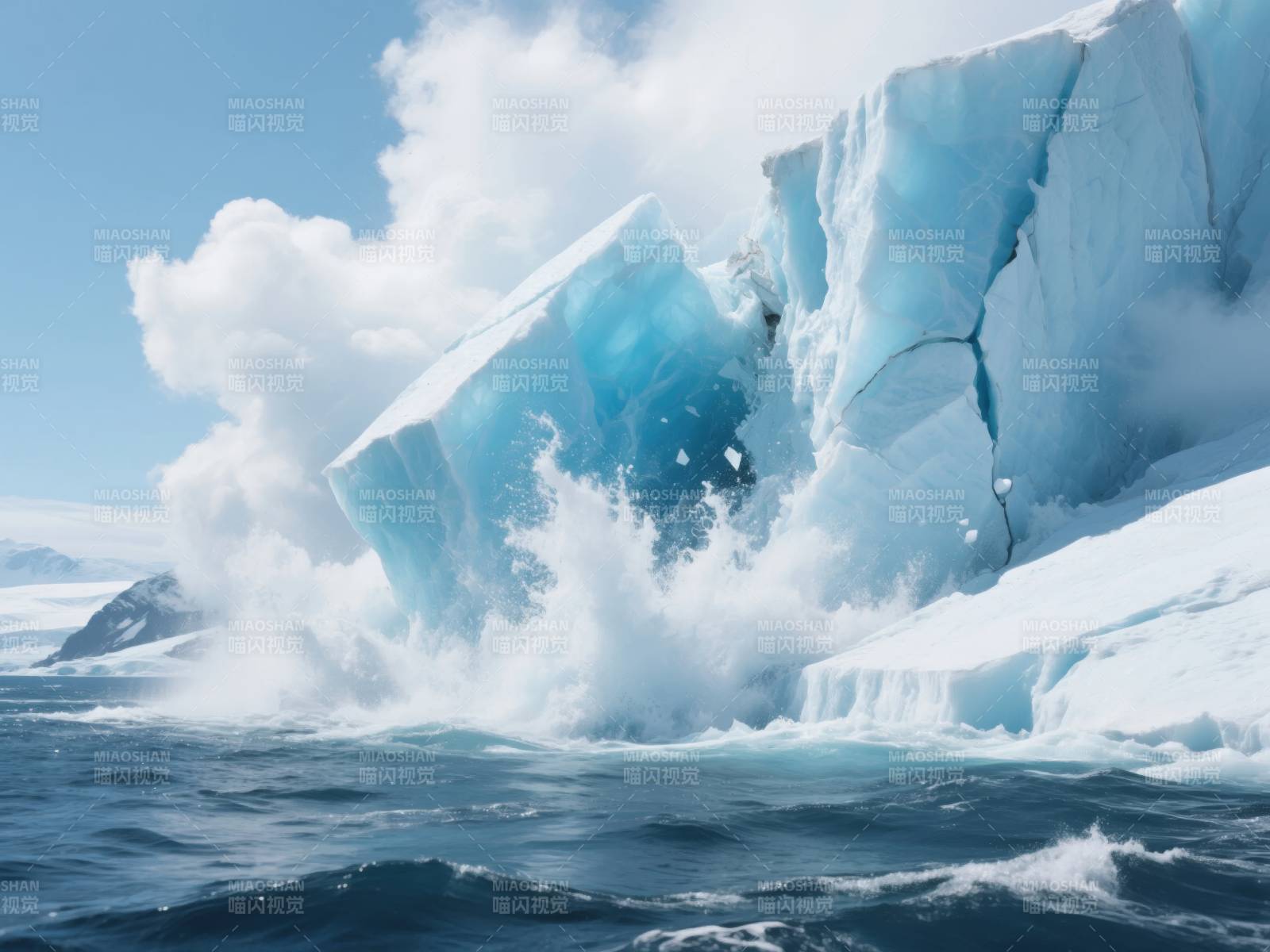 冰山崩裂入海图片