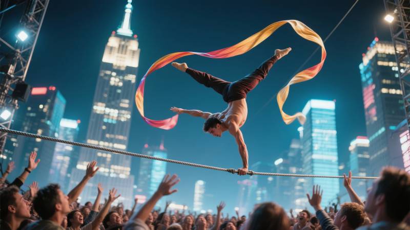 高空舞彩带图片