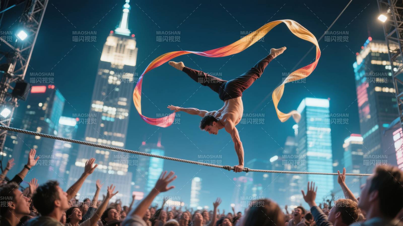 高空舞彩带图片