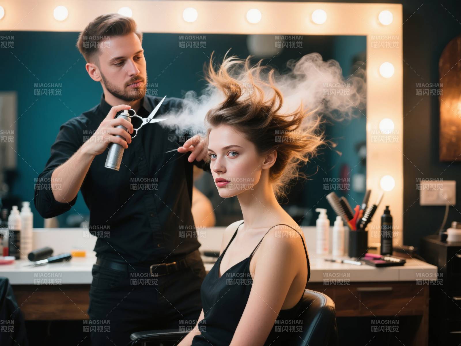 发型师正在剪发图片
