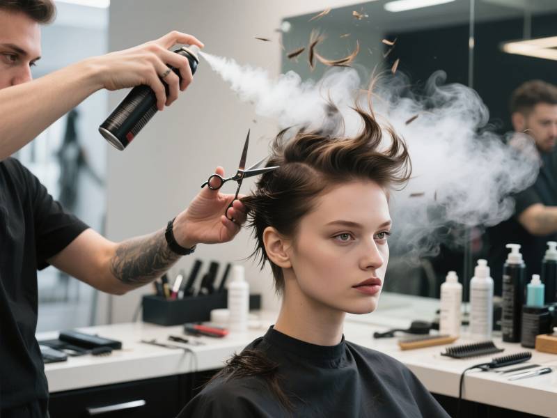 发型师喷雾剪发图片