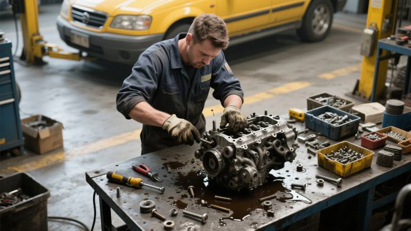 机械师维修发动机图片