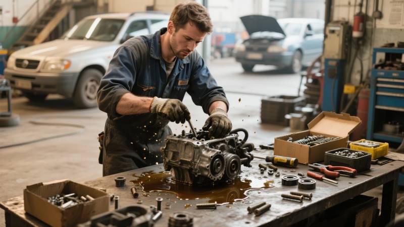 机械师维修发动机图片