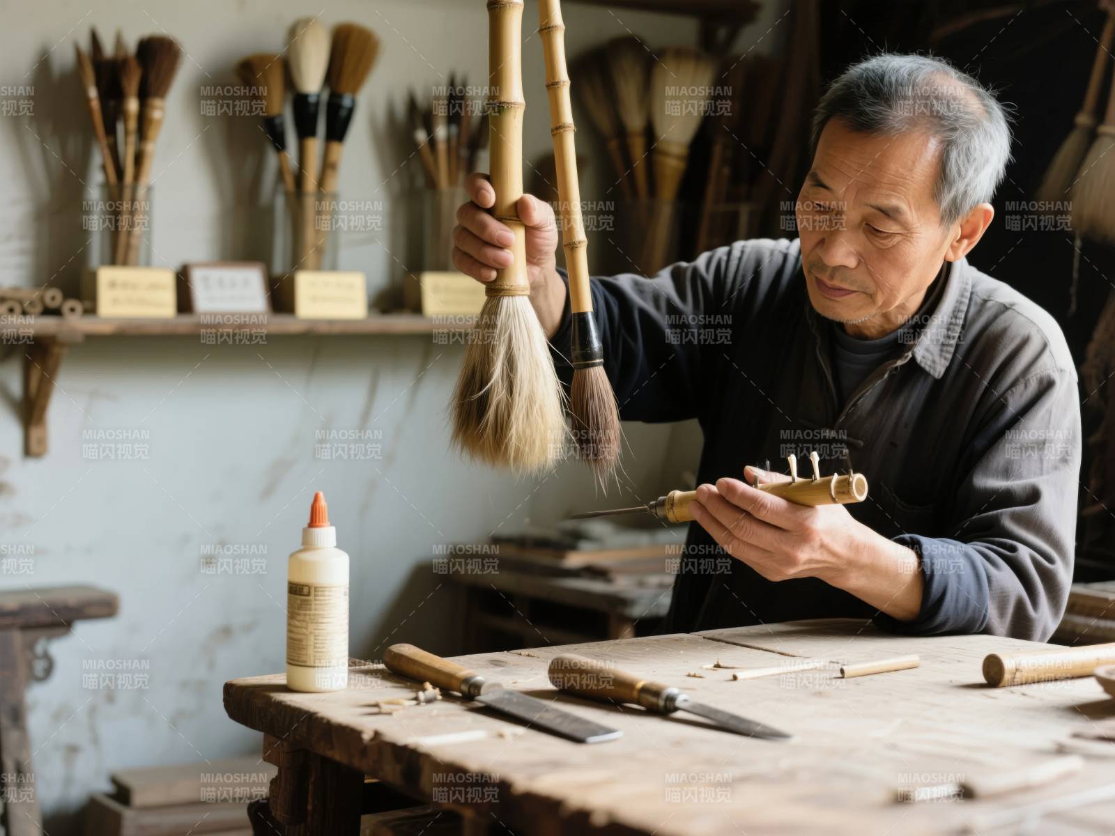 匠人制扫帚图片