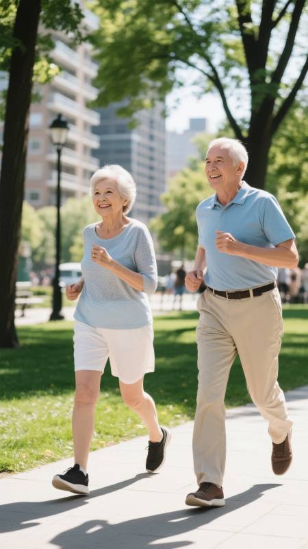 银发夫妇公园慢跑图片