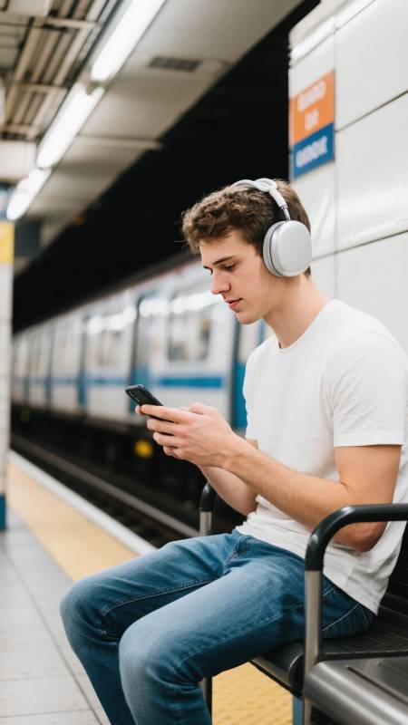 地铁站听歌等车图片