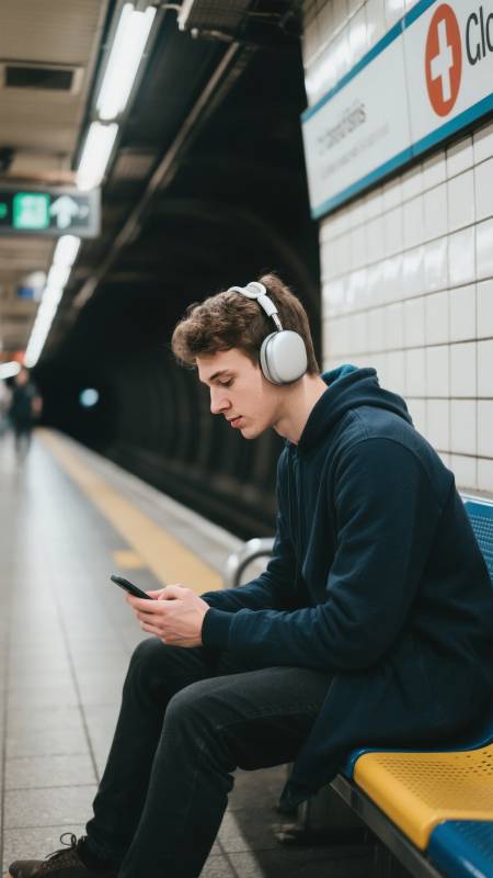 地铁站等车的青年图片