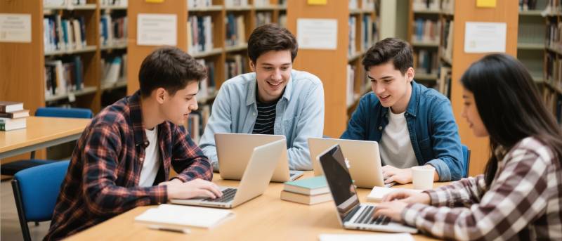 图书馆里的学习小组图片