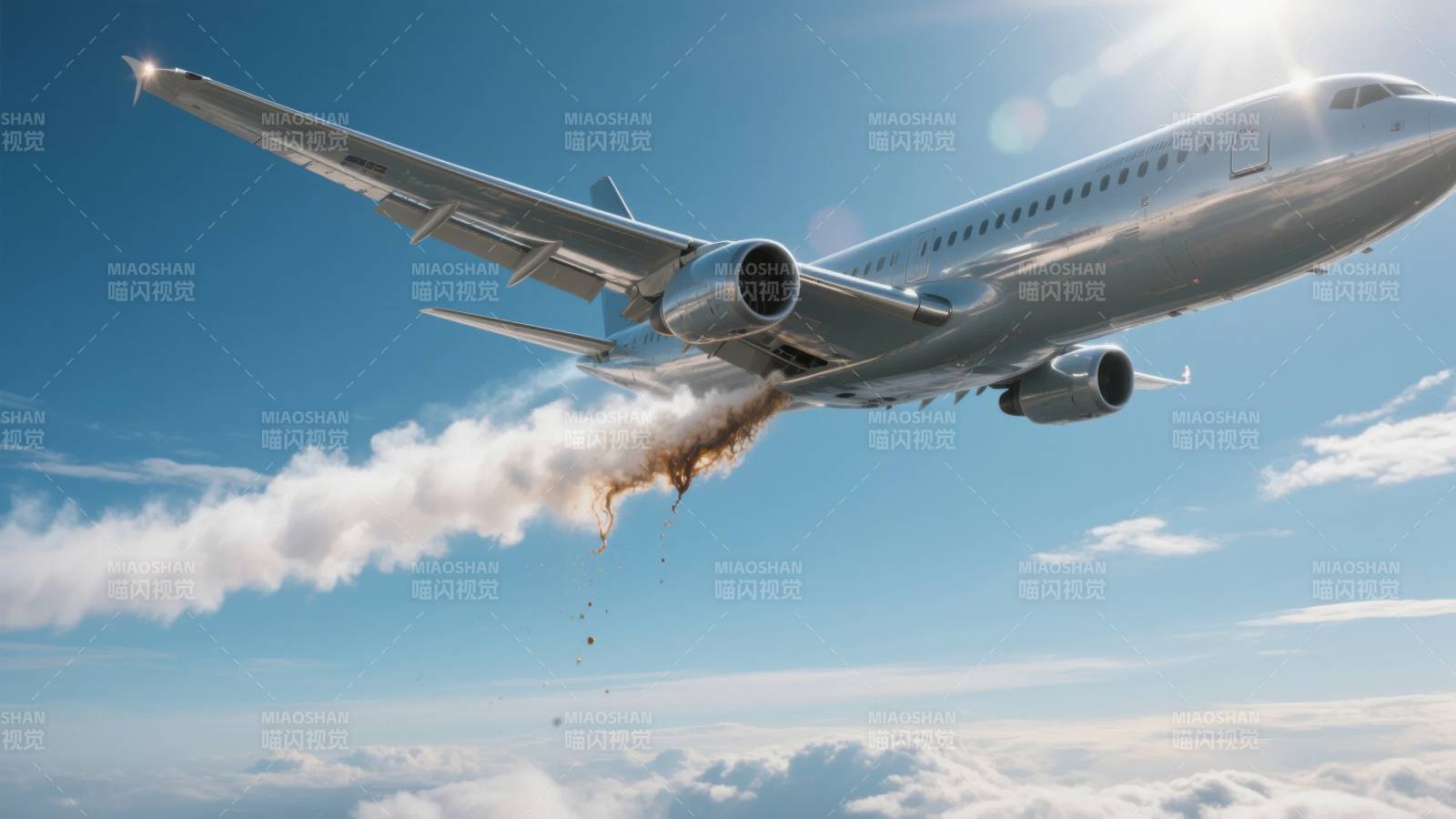 飞机空中起火图片