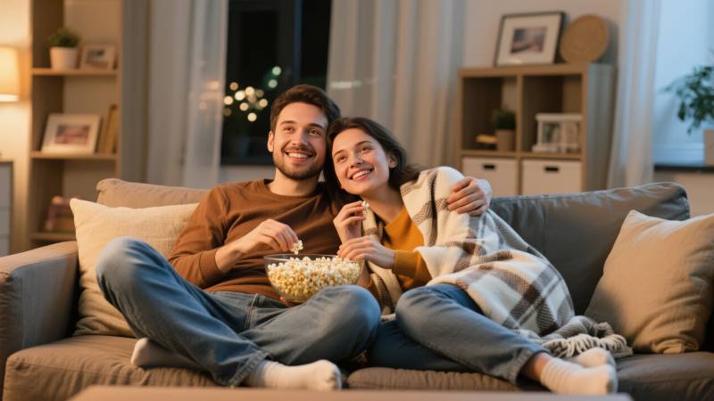 情侣沙发观影时光图片