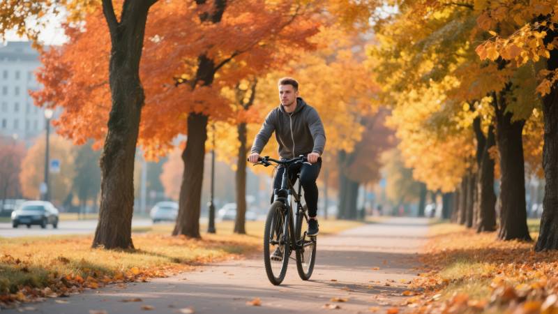 秋日骑行 落叶纷飞图片