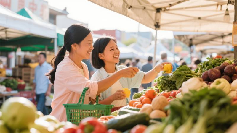 姐妹买菜乐融融图片