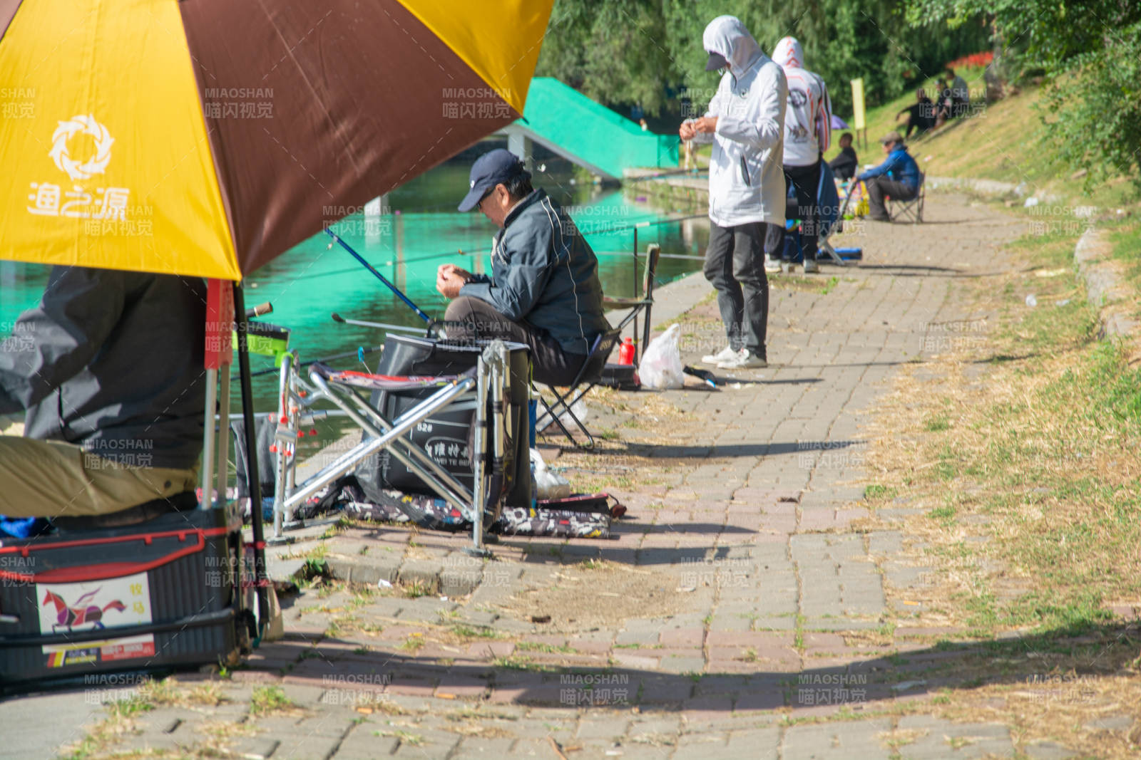 夏日湖畔垂钓休闲时光图片