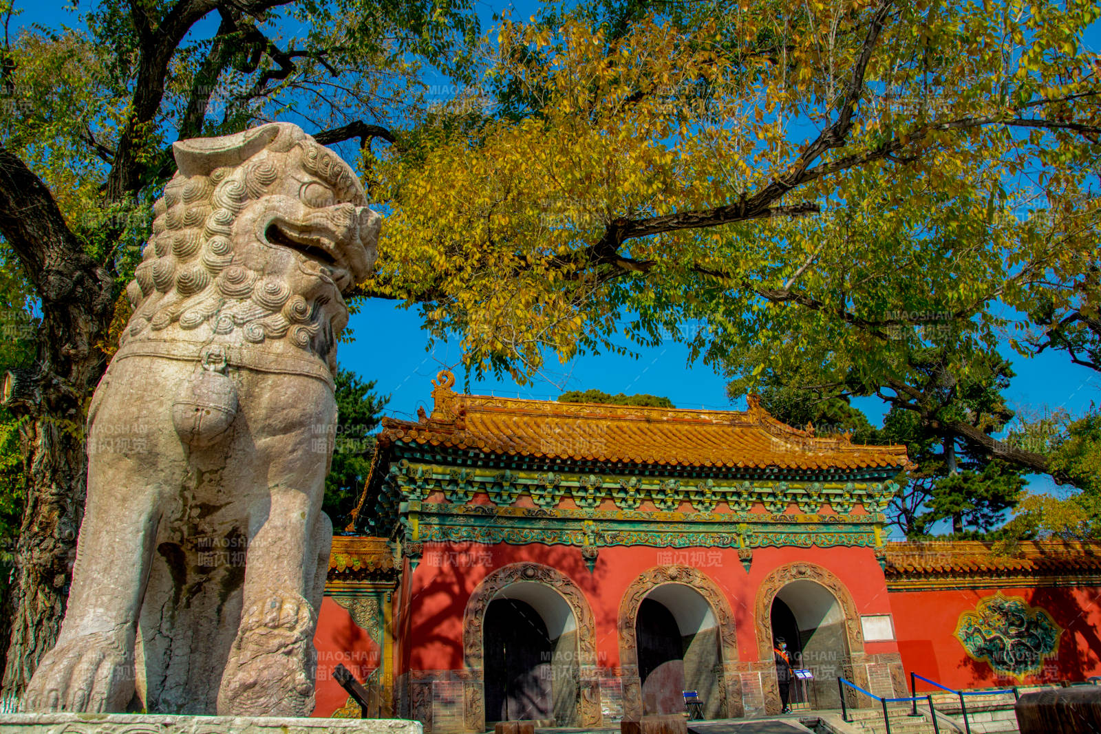 石狮守庙门图片