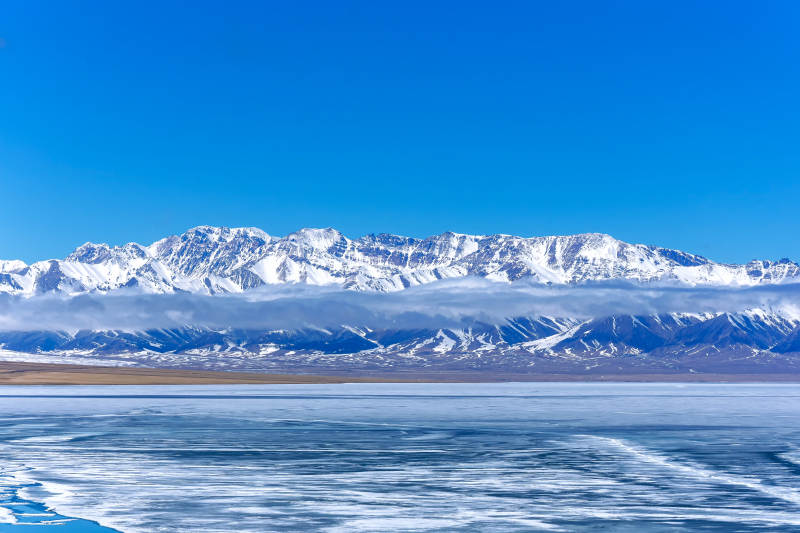 雪山冰湖风光图片