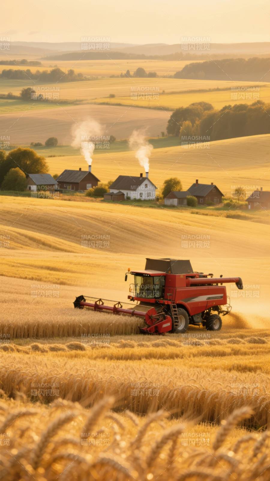 金秋收割图图片