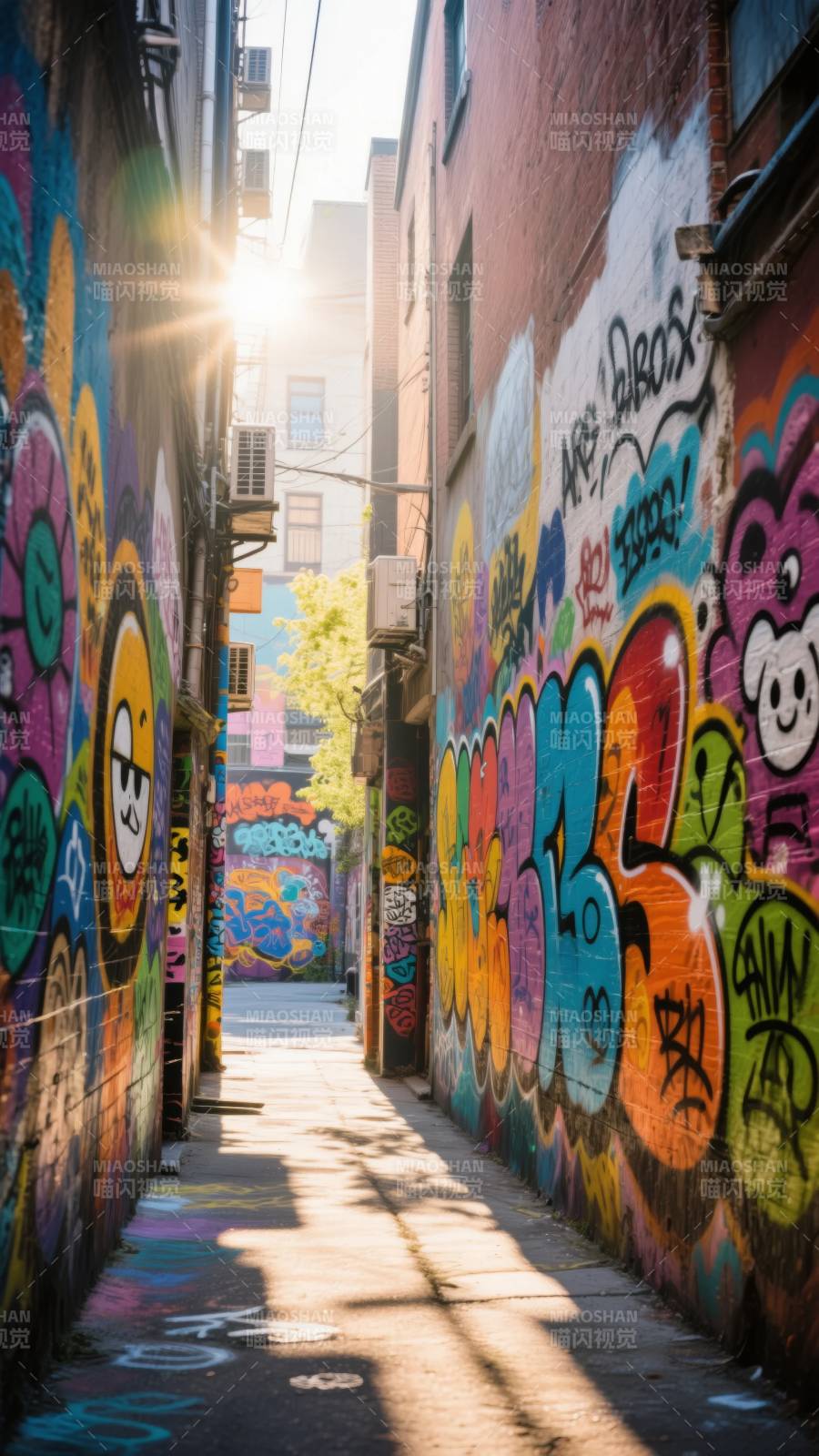 涂鸦巷道光影图片
