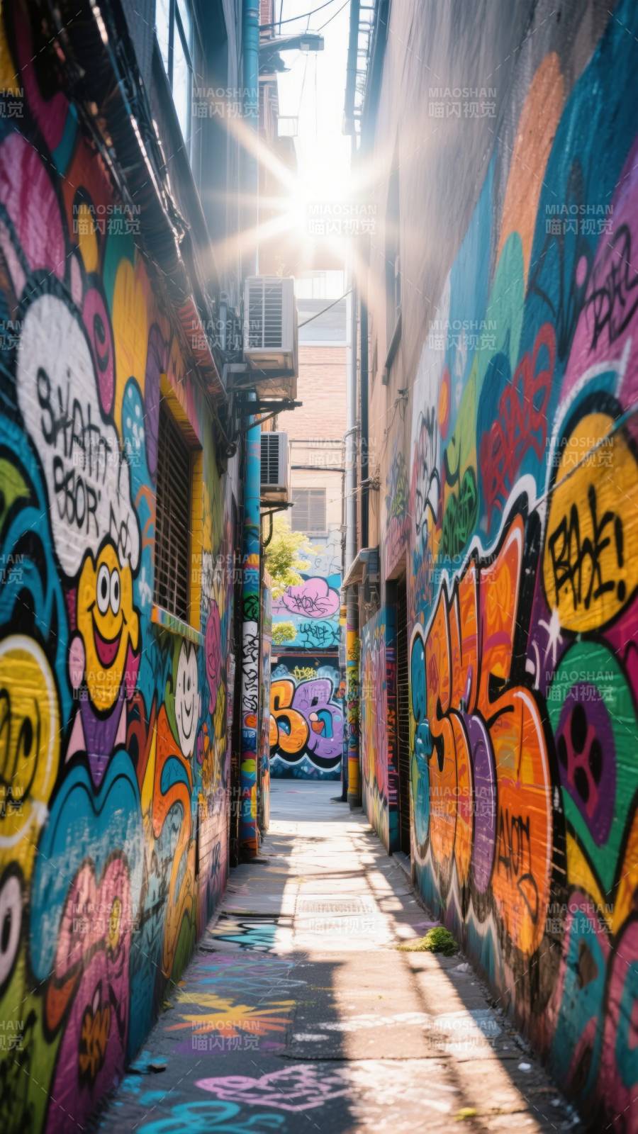 彩绘巷道光影交错图片