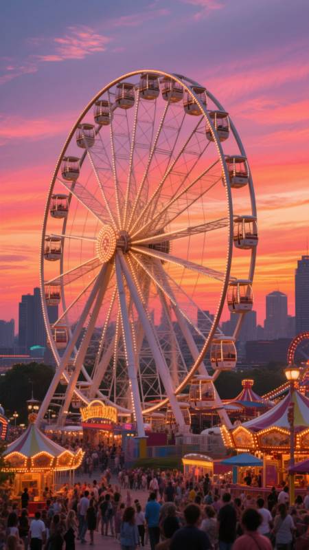 夕阳下的摩天轮图片