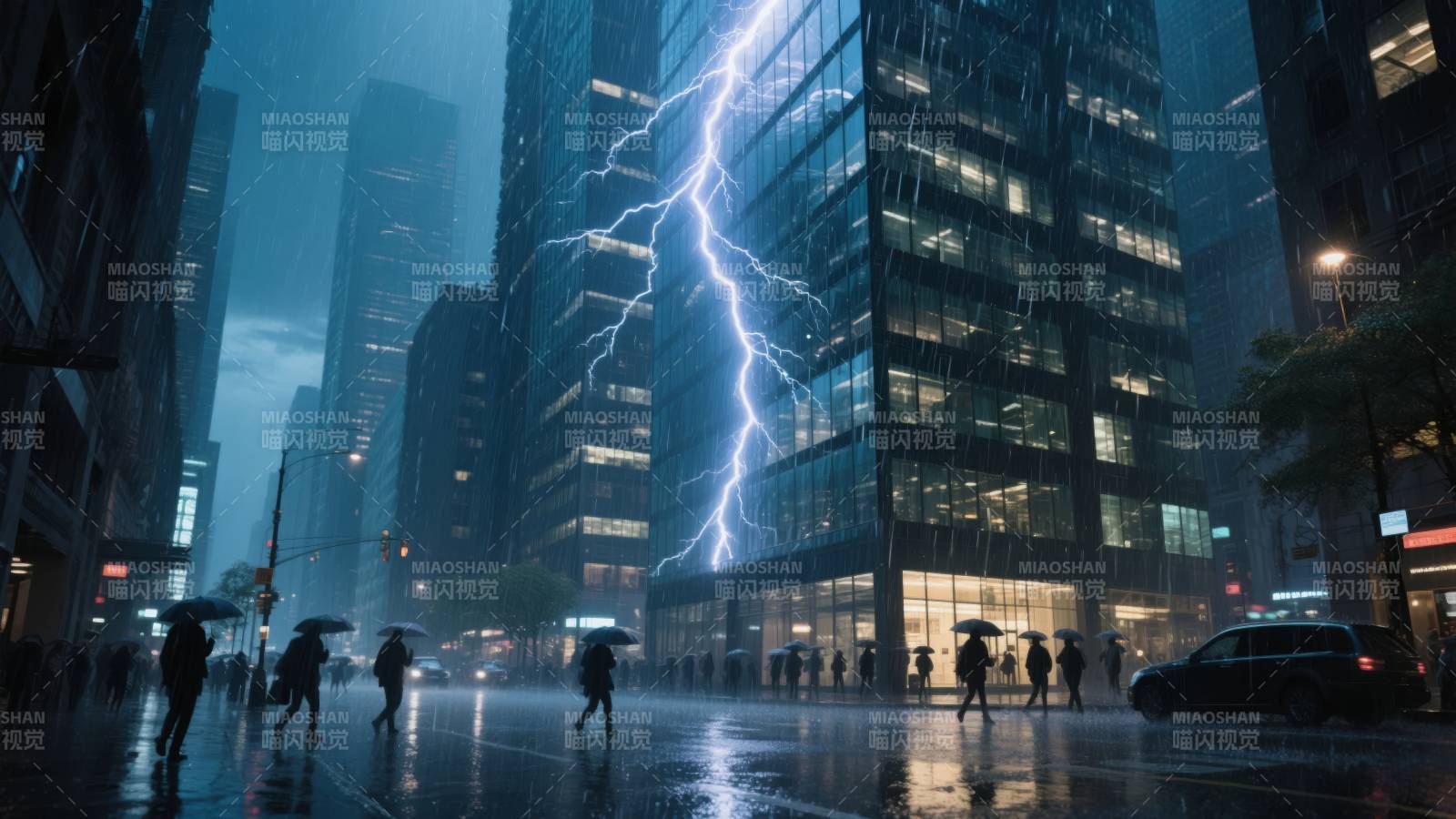 雷雨夜都市街景图片