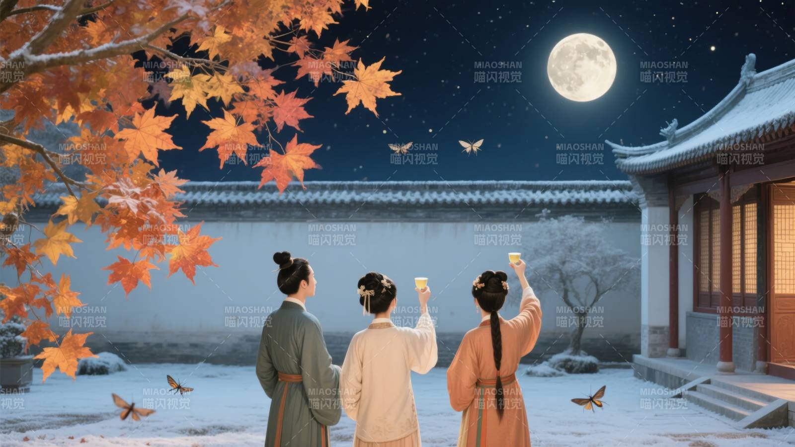 月下赏秋景图片