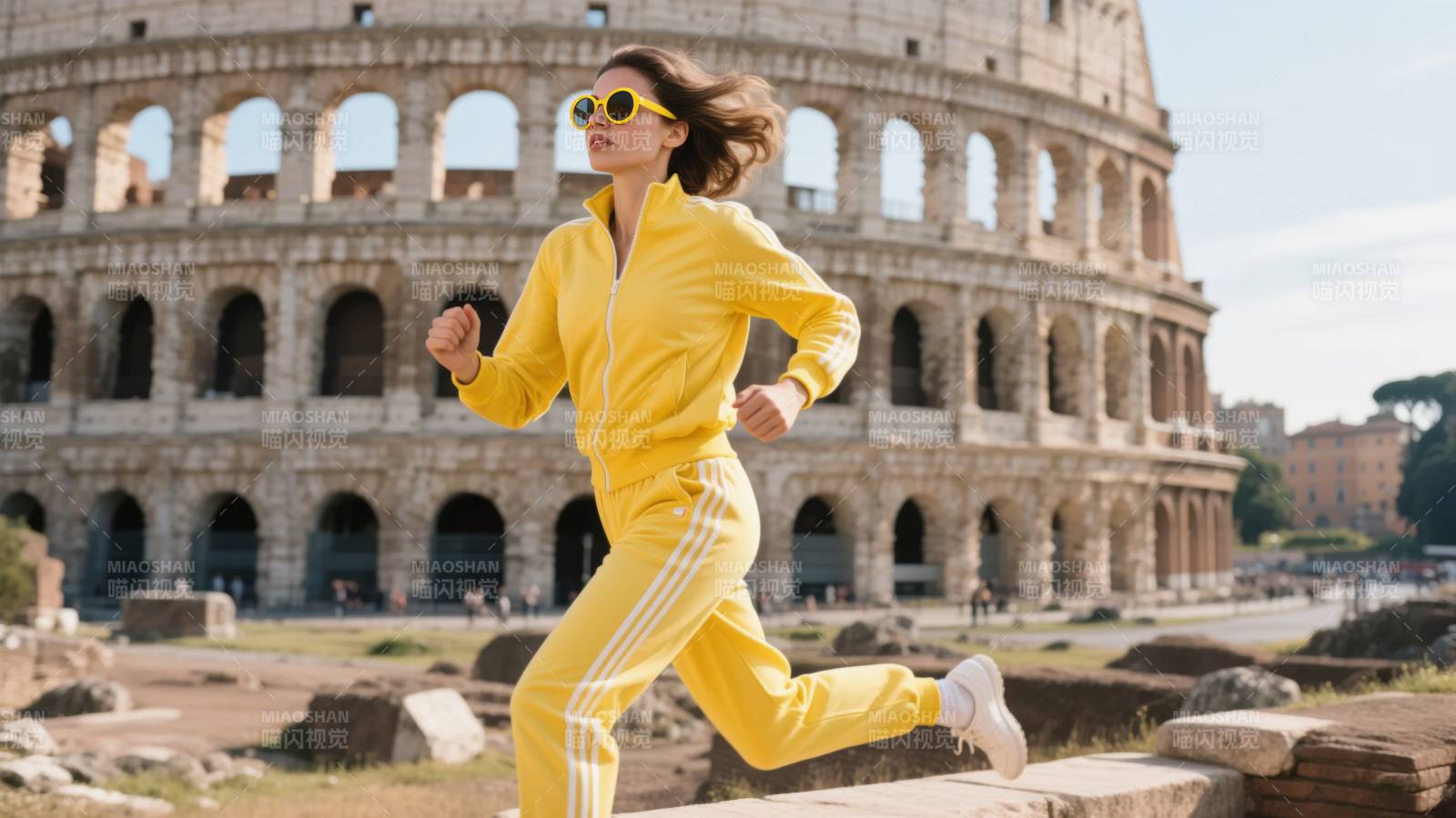 罗马斗兽场前奔跑图片
