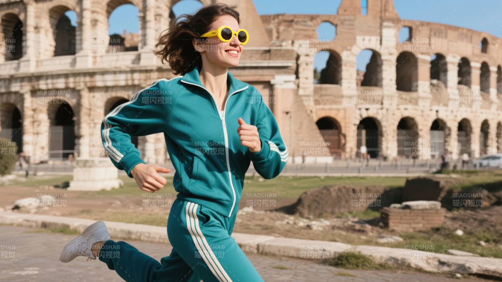 罗马竞技场前跑步图片