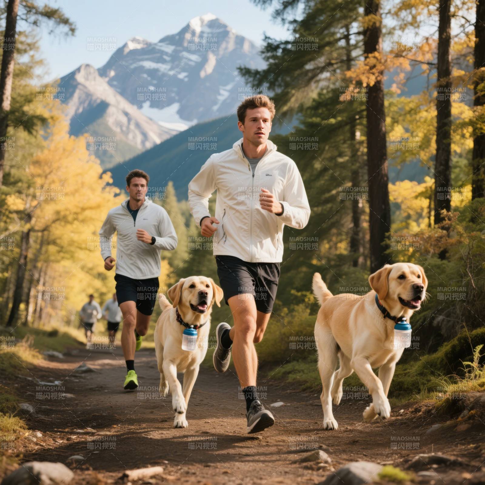 山林奔跑 人犬同行图片