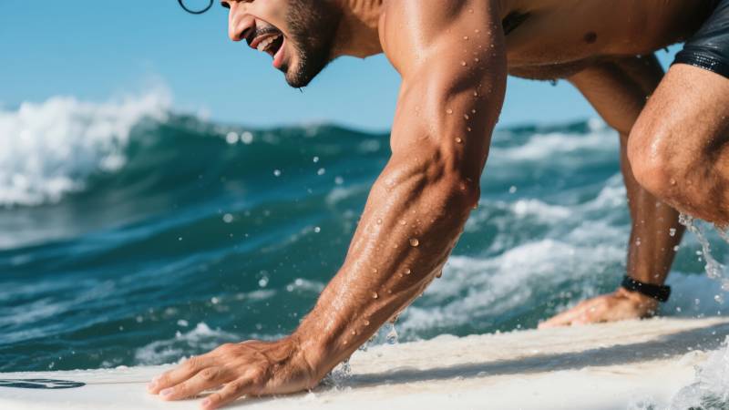 冲浪者奋力划水图片