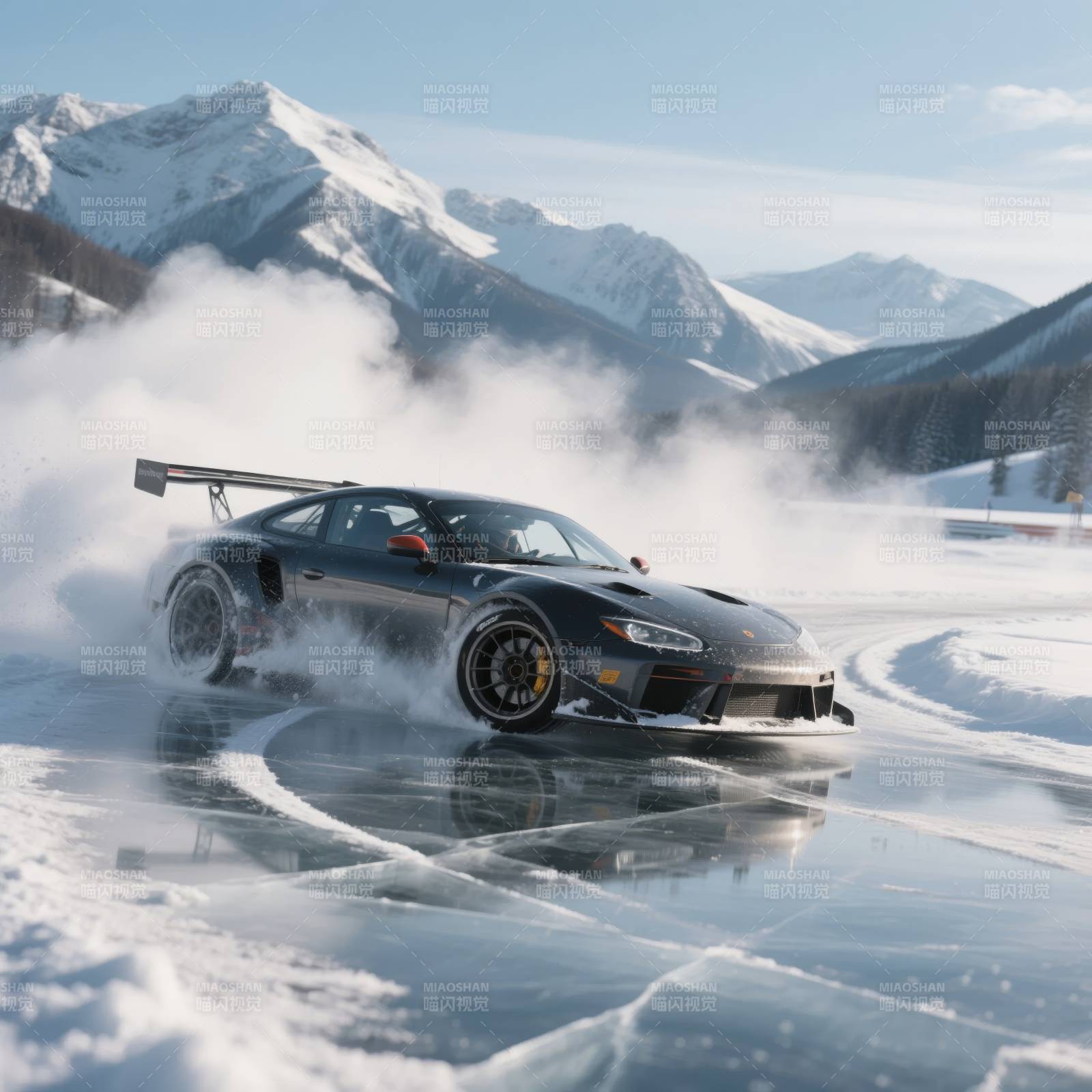 冰面疾驰 雪山为伴图片