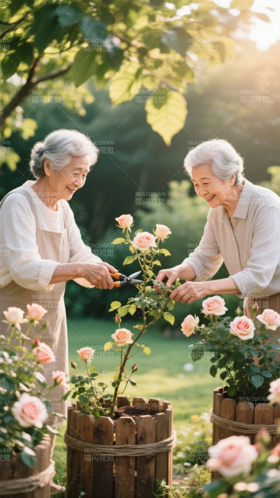 园中剪花乐图片