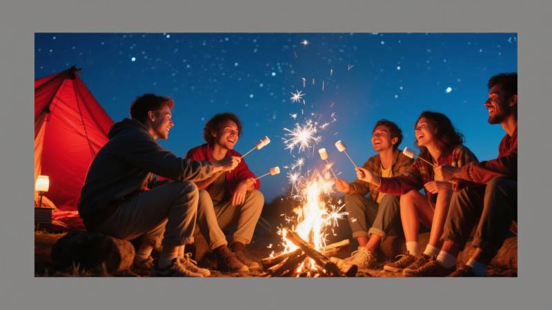 星空下围炉夜话图片