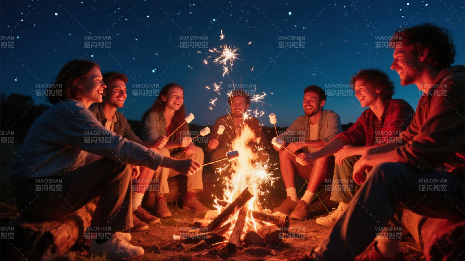 篝火夜谈 星辉相伴图片