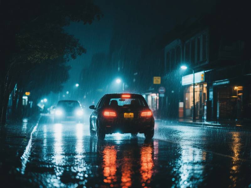 雨夜街灯车影图片