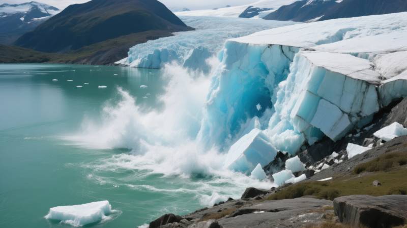 冰川崩解入湖图片