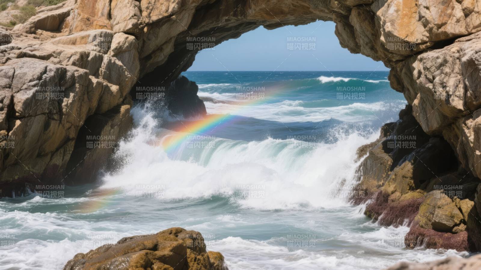 海浪拱门彩虹图片