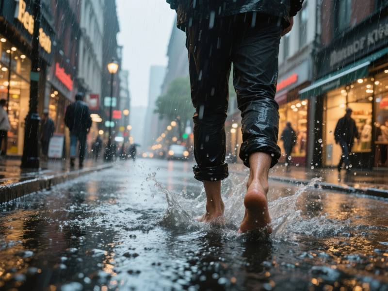 雨中赤足行图片