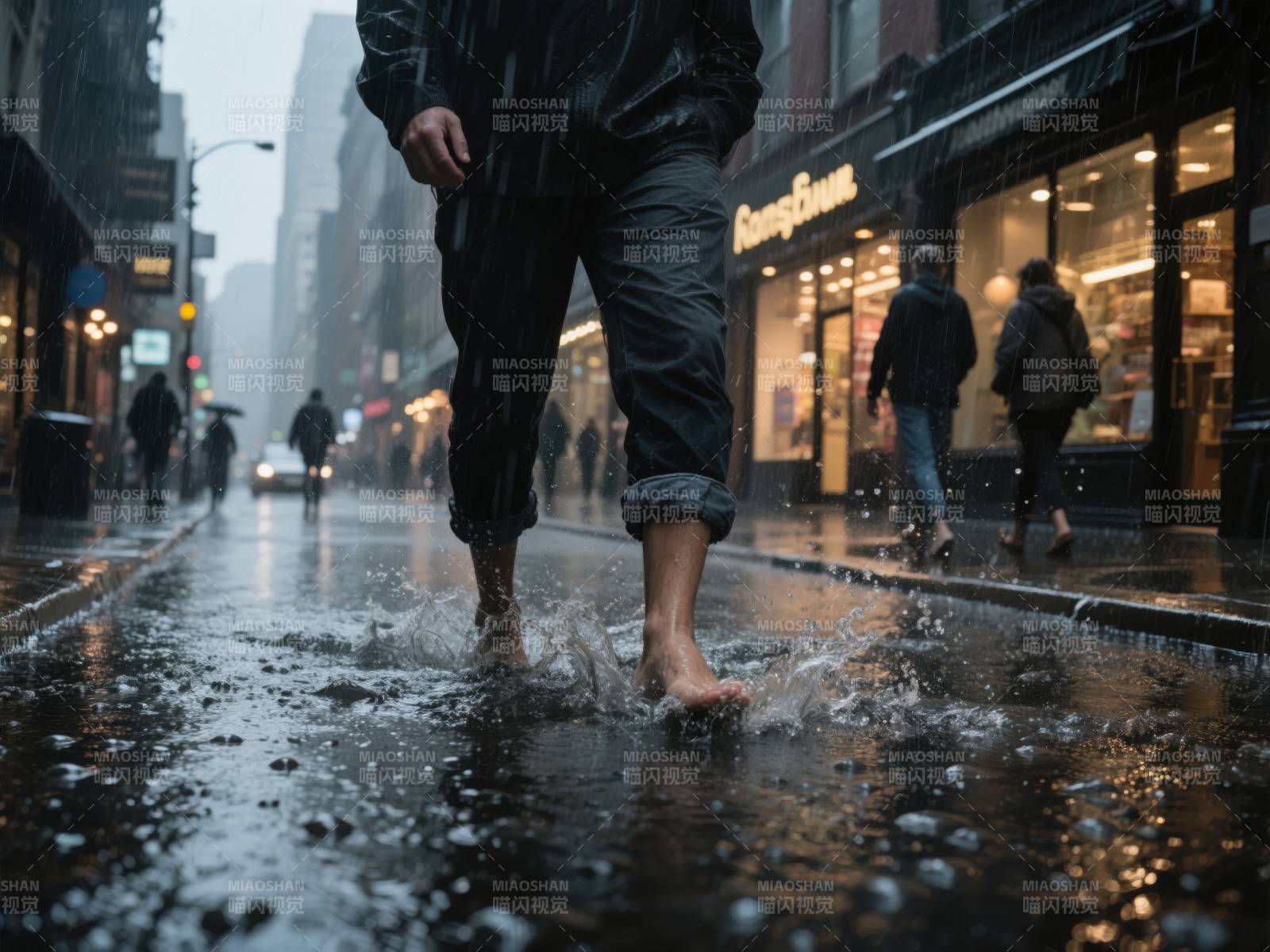 雨中赤足行图片
