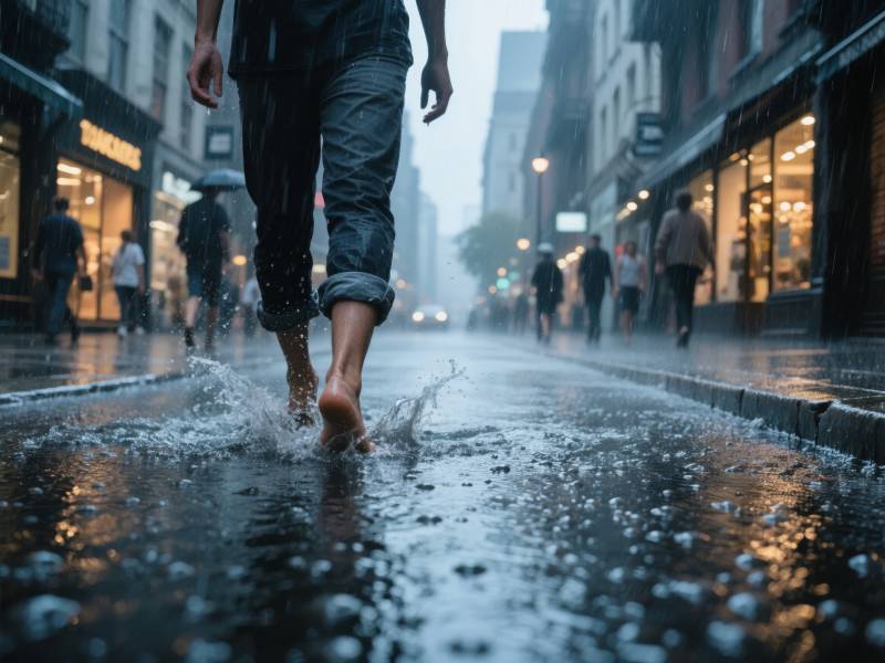 雨中赤足行图片