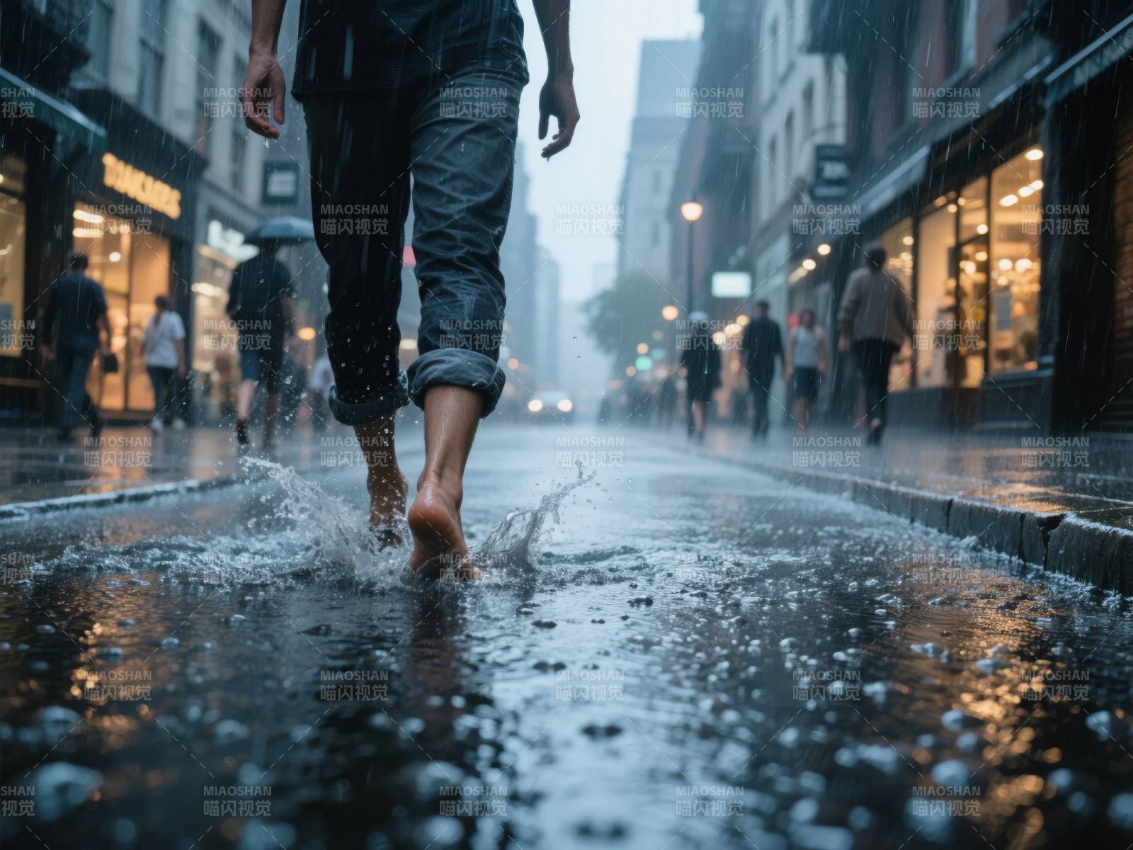 雨中赤足行图片