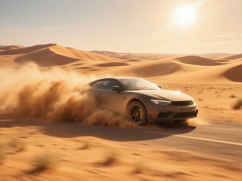 沙漠疾驰 沙尘飞扬图片